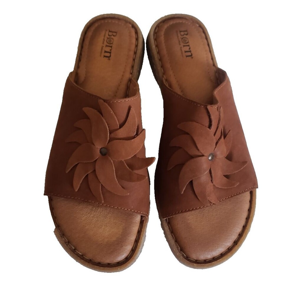 Born Monica Sandal Women's Size 10 Brown Leather Flower Slide Casual Flip Flop